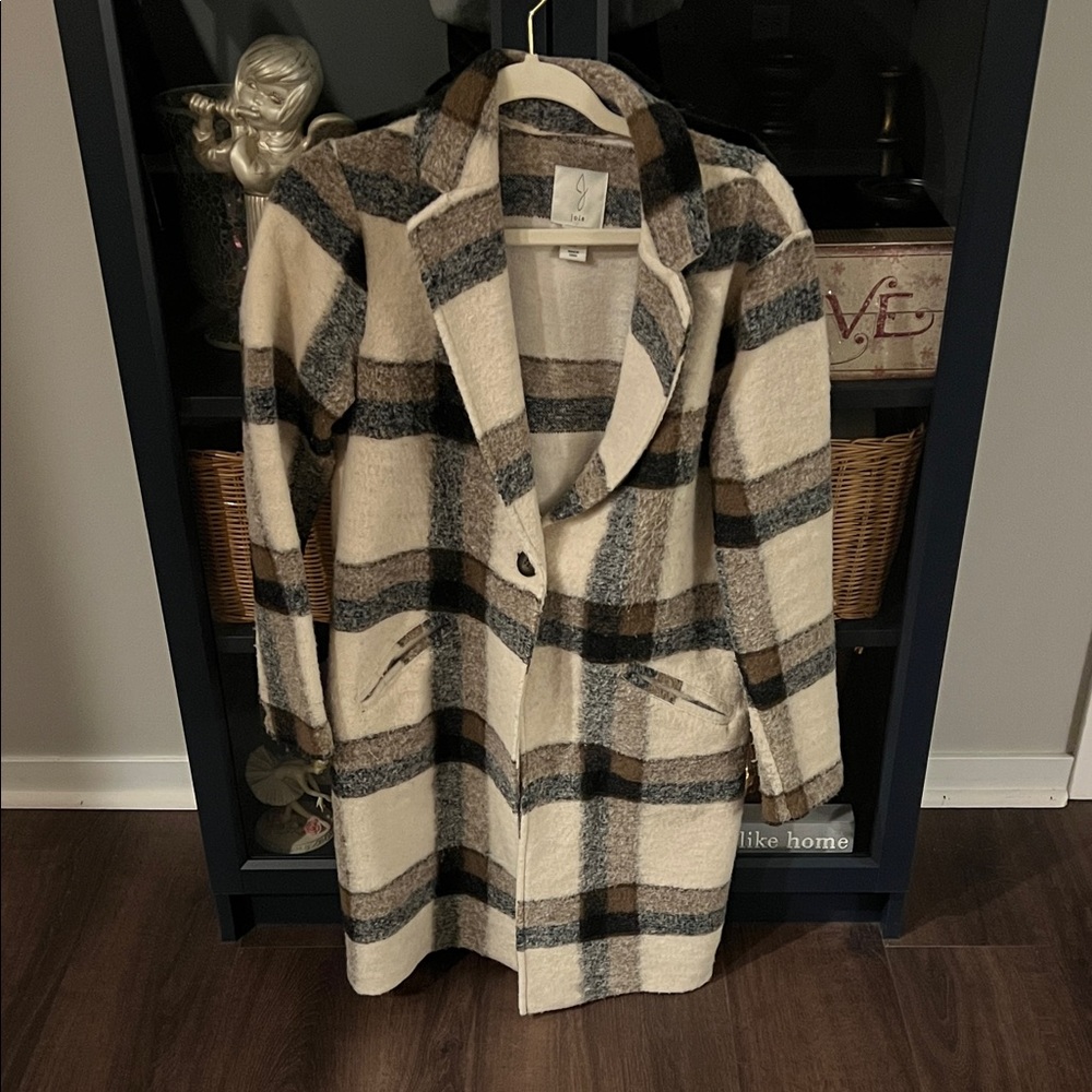 Joie Cream and Brown Plaid Jacket